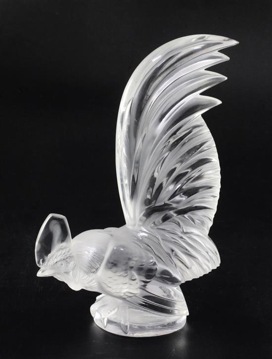 Coq Nain/Cockerel. A glass mascot by René Lalique, introduced on 10/2/1928, No.1135 Height 20.2cm.